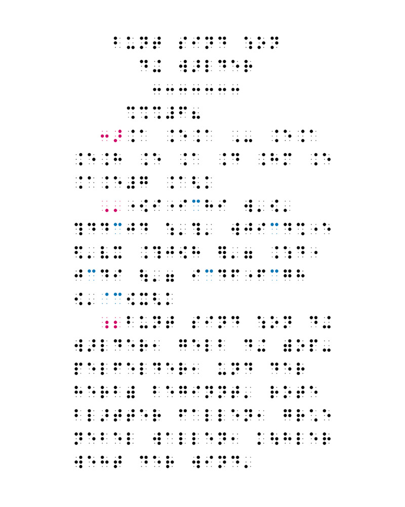 Ein Bild von Noten, die in Blindenschrift gedruckt sind, also mit Kombinationen aus 6 Punkten, die man ertasten kann