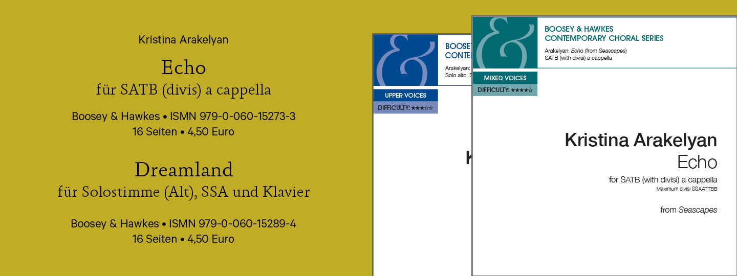 Die Deckblätter beider Notenausgaben vor ockergelber Illustration.