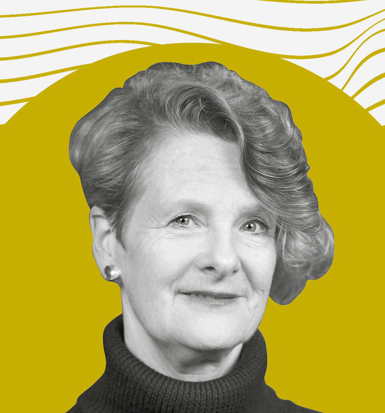 Das Profilbild einer Frau mit mittellangem welligen Haar. Sie trägt einen dunklen Rollkragenpullover