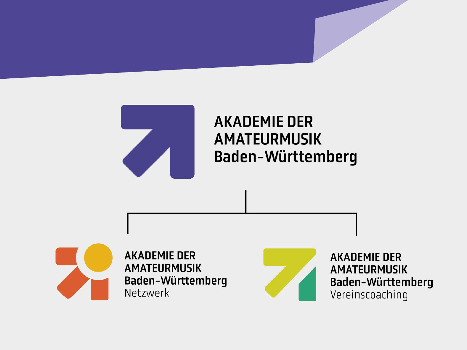 Darstellung, wie sich die Akademie der Amateurmusik BaWü zusammensetzt: aus dem Netzwerk Akademie der Amateurmusik und dem Vereinscoaching der Akademie